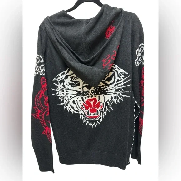 🔥 NWT! Ed Hardy Tiger Special Knit Full Zip Lightweight Sweater Hoodie